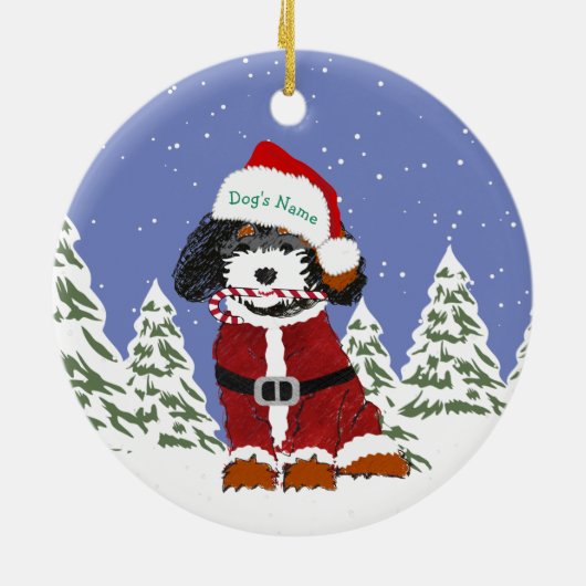 Custom Bernedoodle Santa Dog Keramik Ornament (Hinten)