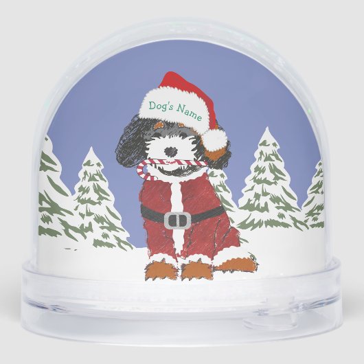 Custom Bernedoodle Santa Dog Schneekugeln (Rückseite)