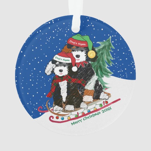 Custom Bernedoodles Dekoriert Weihnachtsschnecke Ornament (Rückseite)