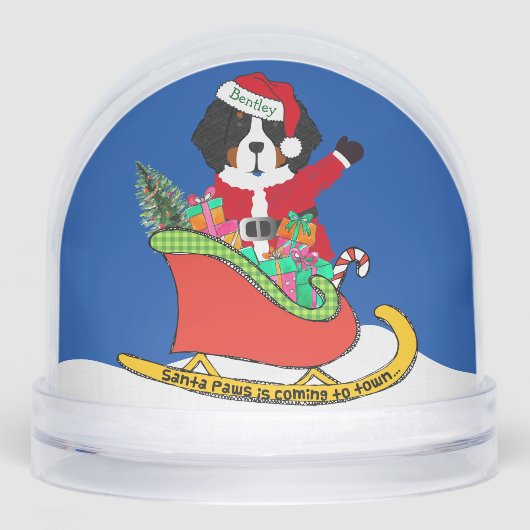 Custom Bernese Mountain Dog Santa Sleigh Schneekugeln (Vorderseite)