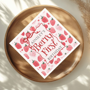 Custom Berry First Coquette Pink Bow 1. Geburtstag Serviette