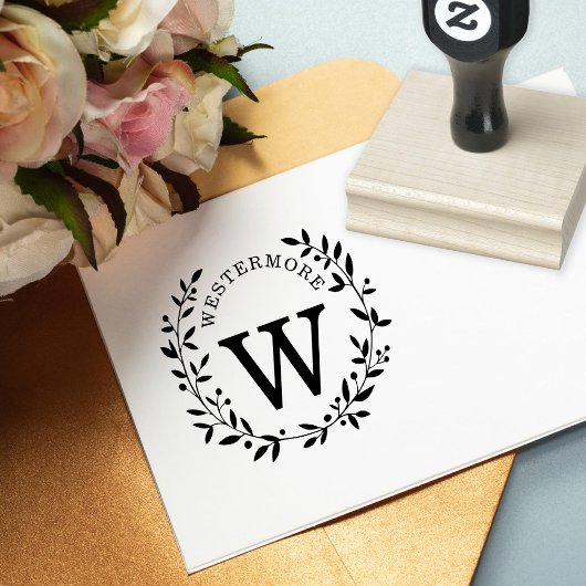Custom Berry Laurel Wreath Wedding Monogram Gummistempel