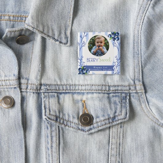 Custom  Berry Sweet Birthday photo Button (Beispiel)