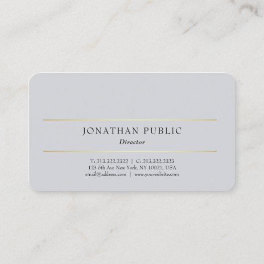 Custom Beruflich Modern Gray Gold Elegante Visitenkarte (Rückseite)