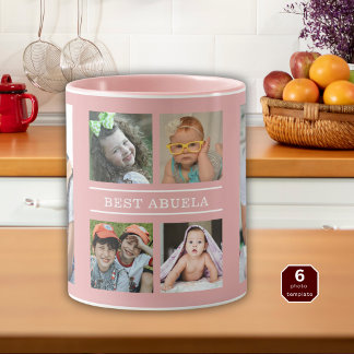 Custom Best Abuela Grandkids 6 Photo Collage Pink Tasse