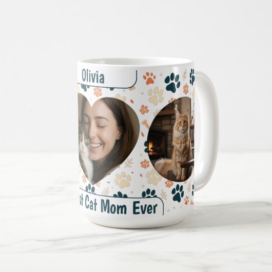 Custom Best Cat Mom Ever Coffee Mug – Personalized Kaffeetasse (VorderseiteRechts)