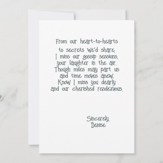 Custom Best Friend Miss You Older Ladys Card Ankündigung (Rückseite)