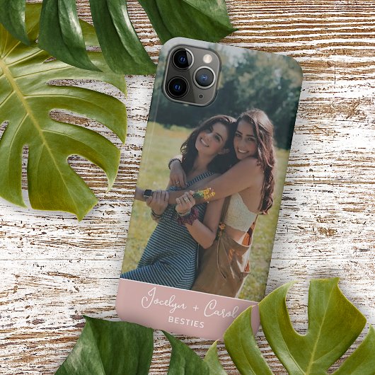 Custom Best Friends Foto on Dusty Blush Pink iPhone Hülle