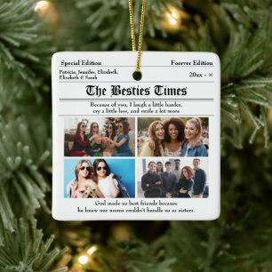 Custom Best Friends Newspaper Collage Keramikornament