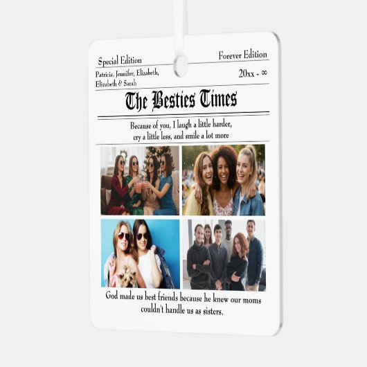 Custom Best Friends Newspaper Collage Ornament Aus Metall (Vorderseite links)