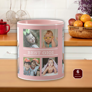 Custom Best Gigi Grandkids 6 Photo Collage Pink Tasse