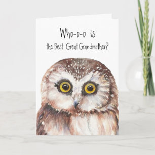 Custom Best Great Grandmother Cute Owl Humor Karte