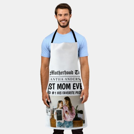 Custom "Best Mama Ever" Newspaper Headline Foto Schürze (Getragen)