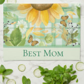 Custom Best Mama Green Gingham Sunflower Butterfly Geschirrtuch (Gefaltet)