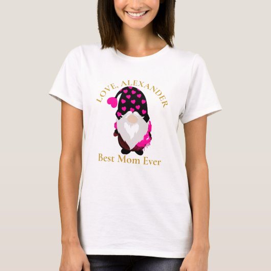 Custom Best Mama je Gnome Black Pink Herz T-Shi T-Shirt (Vorderseite)