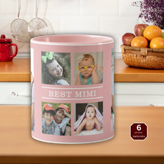 Custom Best Mimi Grandkids 6 Photo Collage Pink Tasse
