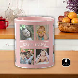 Custom Best Nana Grandkids 6 Photo Collage Pink Tasse