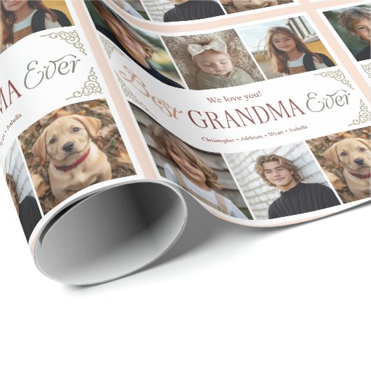 Custom Best Oma je 6 FotoCollage Geschenkpapier (Rolleneckpunkt)