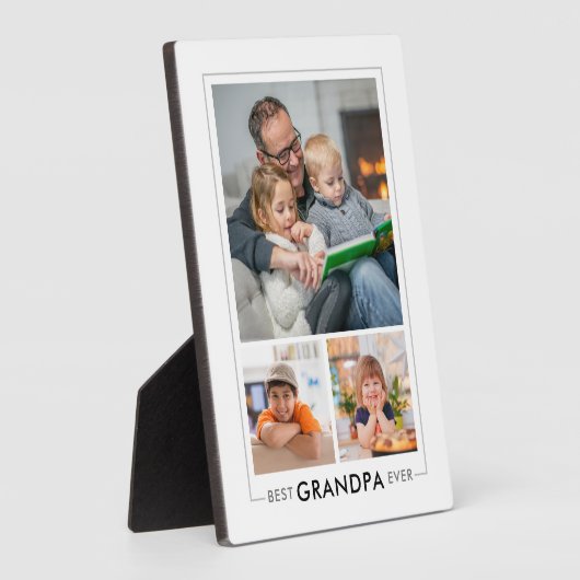 Custom Best Opa je 3 Foto Collage Weiß Fotoplatte (Seite)