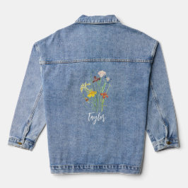 CUSTOM bestickte weibliche Blume entspannt gebären Jeansjacke