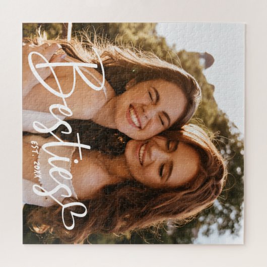 Custom Besties BESTE FREUNDIN Modernes Script Foto Puzzle (Horizontal)
