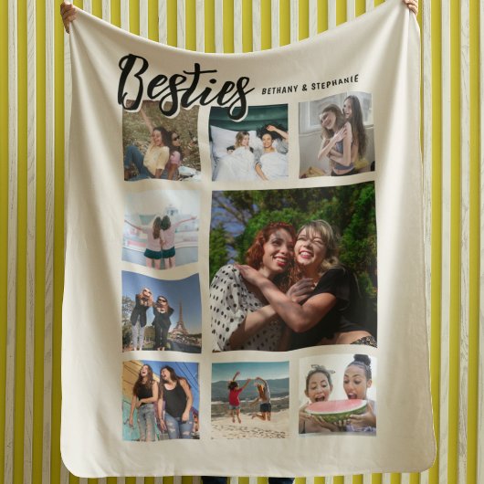 Custom Besties Photo Cream Collage Fleecedecke