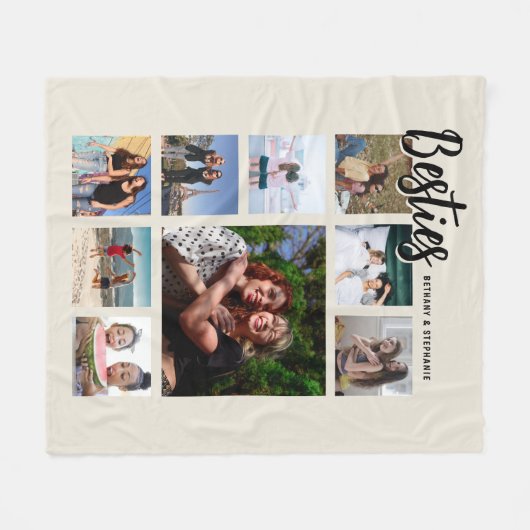 Custom Besties Photo Cream Collage Fleecedecke (Vorderseite (Horizontal))