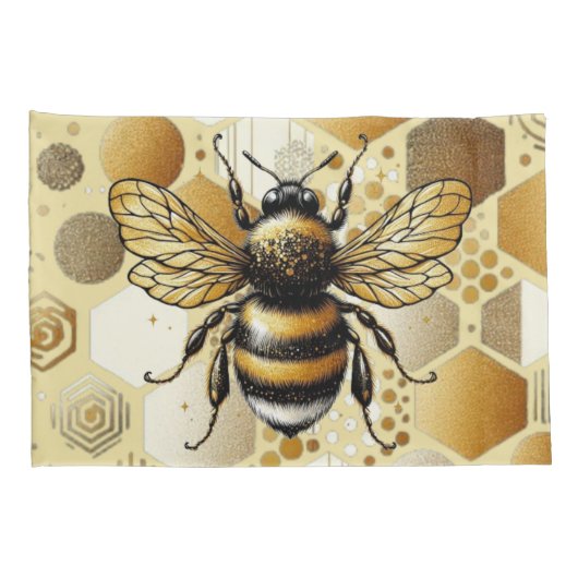 Custom Besy Bee on Honeycomb: Hexagons and Circles Kissenbezug (Rückseite-Rechts)