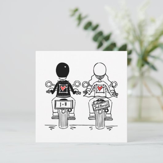 Custom Biker Motorrad Abend Hochzeit Einladung (Stehend Vorderseite)