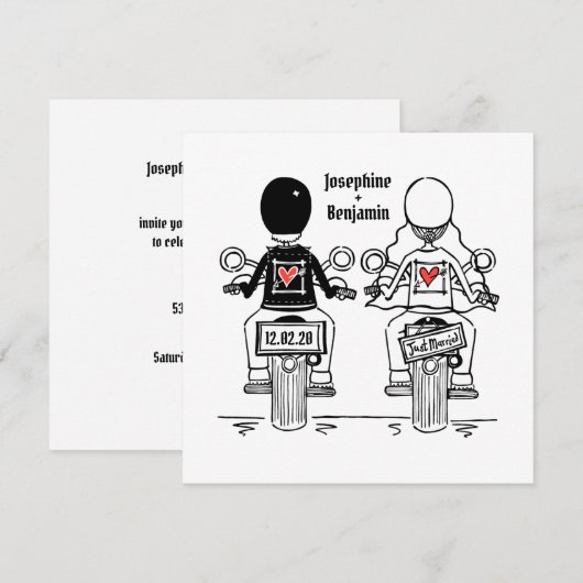 Custom Biker Motorrad Abend Hochzeit Einladung (Vorne/Hinten)