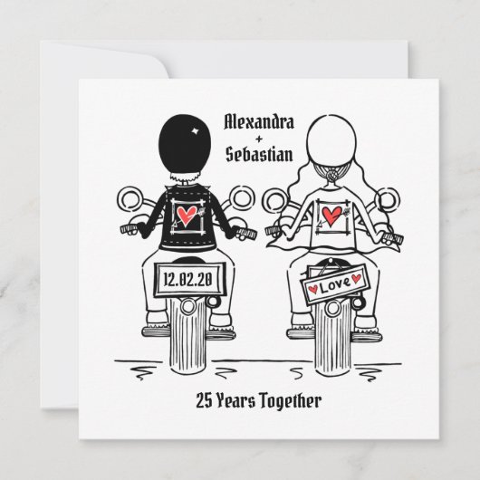 Custom Biker Motorrad Hochzeit Jahrestag Einladung (Vorderseite)