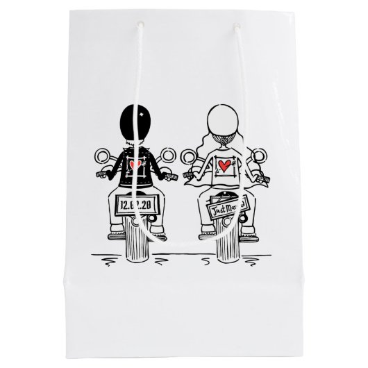Custom Biker Motorrad Wedding Medium Geschenktasch Mittlere Geschenktüte (Rückseite)
