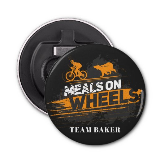 Custom Biking Meals on Wheels Cycling Team Gag Flaschenöffner (Vorderseite)