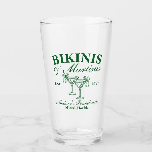 Custom Bikinis und Martinis Junggeselinnen-Abschie Glas (Vorderseite)