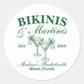 Custom Bikinis und Martinis Junggeselinnen-Abschie Runder Aufkleber (Vorderseite)