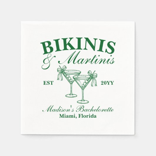 Custom Bikinis und Martinis Junggeselinnen-Abschie Serviette (Vorderseite)