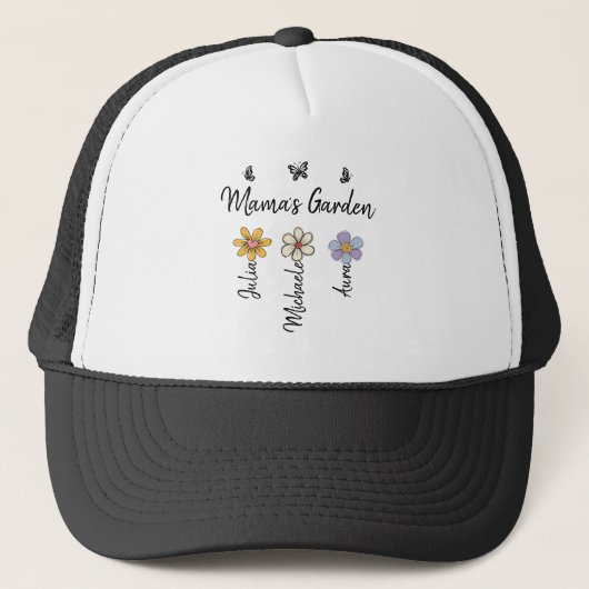 Custom Birth Flower Mug Names, Mama's Garden Gift Truckerkappe (Vorderseite)