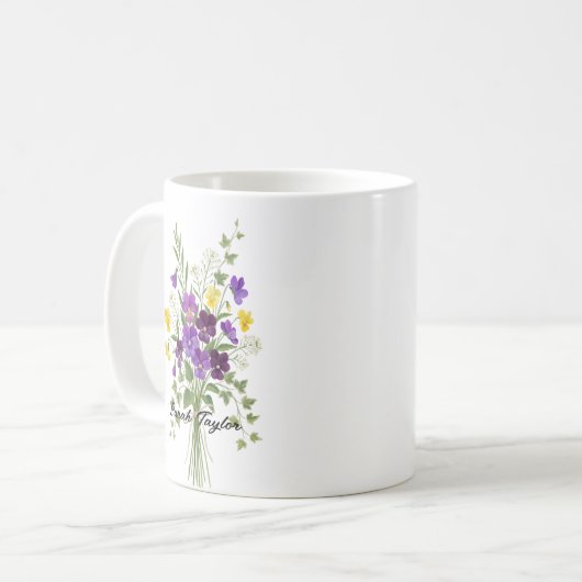 Custom Birth Flower Violet Personalized Mug Kaffeetasse (Vorderseite Links)