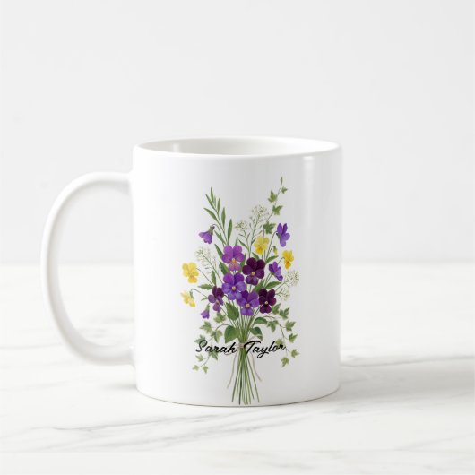 Custom Birth Flower Violet Personalized Mug Kaffeetasse (Links)