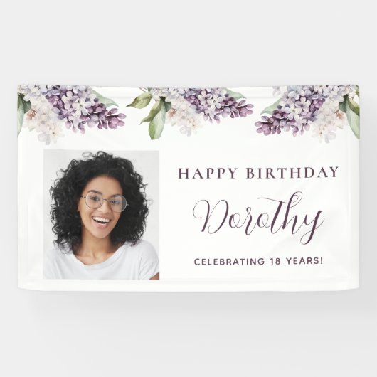 Custom Birthday Banner Foto 18. Lila Floral (Horizontal)