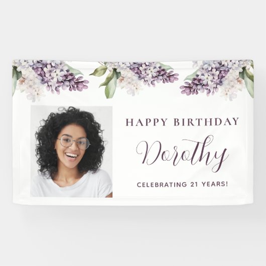Custom Birthday Banner Foto 21. Lila Floral (Horizontal)