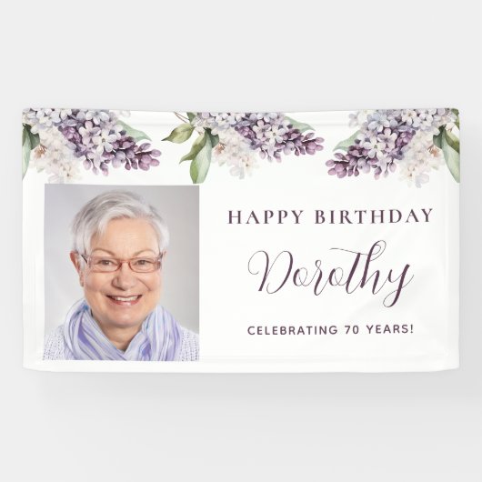 Custom Birthday Banner Foto 70. Lila Floral (Horizontal)