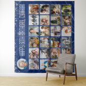 Custom Birthday Banner Multi Foto Blue Silver Wandteppich (Beispiel)