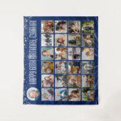 Custom Birthday Banner Multi Foto Blue Silver Wandteppich (Vorderseite)