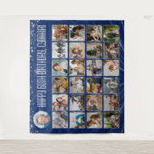 Custom Birthday Banner Multi Foto Blue Silver Wandteppich (Vorderseite)