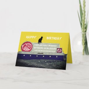 CUSTOM BIRTHDAY BILLBOARD W/ SITTING BLACK CAT KARTE