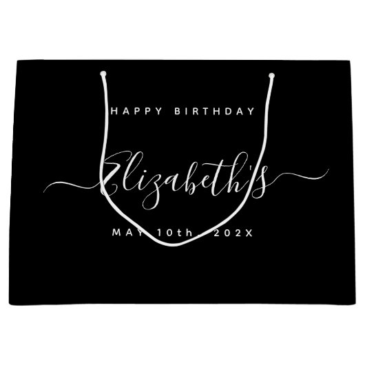 Custom Birthday Black and White Große Geschenktüte (Vorderseite)