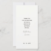 Custom Birthday Black and White Minimalist Dankeskarte (Rückseite)