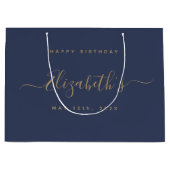 Custom Birthday Blue und Gold Große Geschenktüte (Vorderseite)