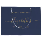 Custom Birthday Blue und Gold Große Geschenktüte (Rückseite)